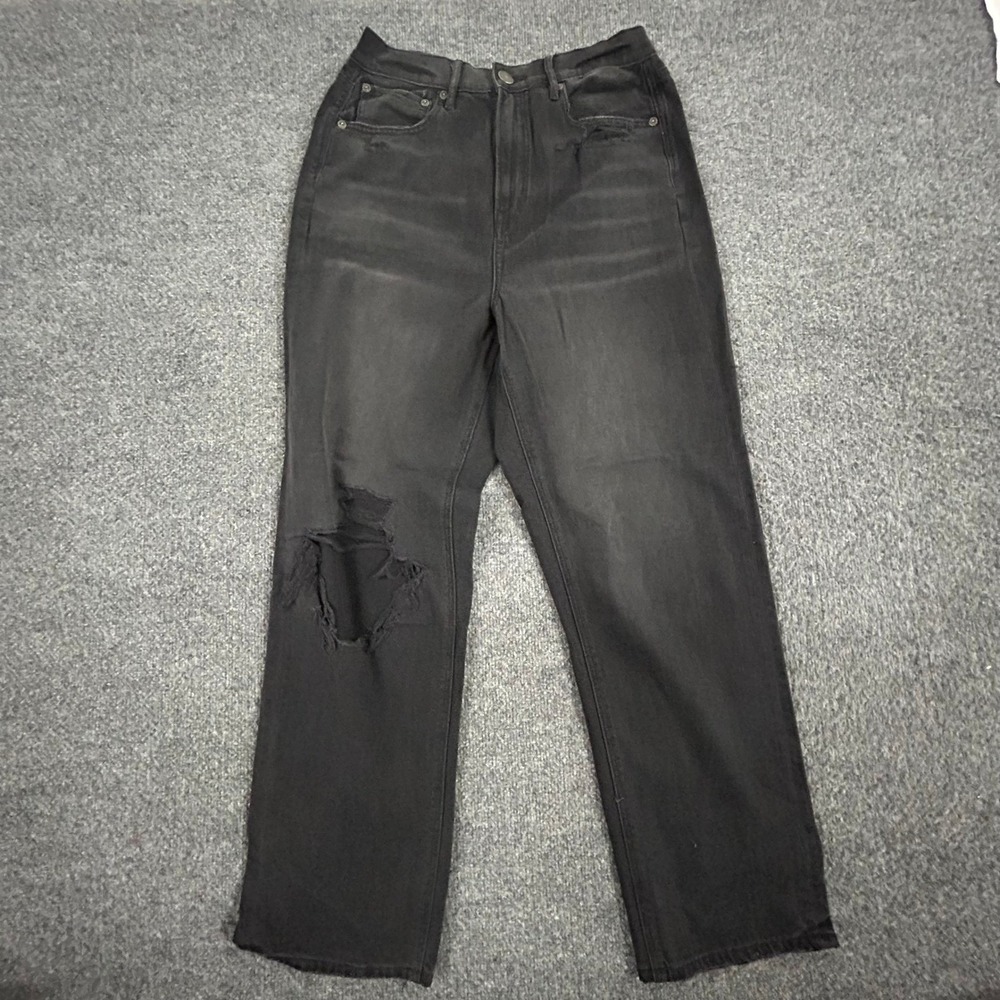 American Eagle Jeans Womens Size 10 Black Distressed Straight Leg High Waisted